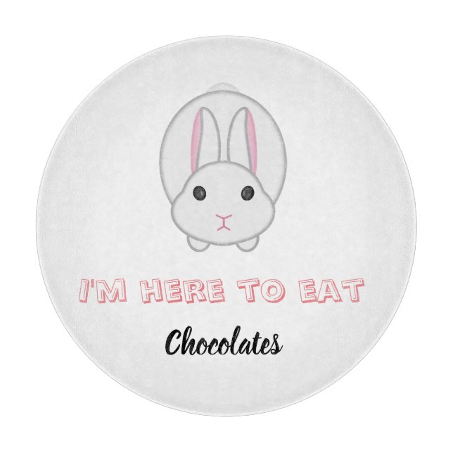 Planche À Découper Lapin de Pâques attendant de manger des chocolats (Devant)