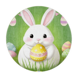 Planche À Découper Lapin de Pâques mignon avec des œufs décoratifs