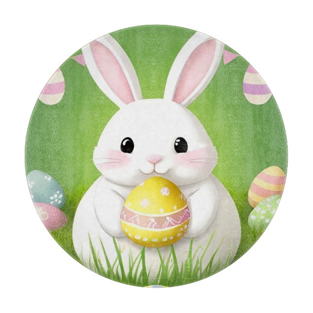 Planche À Découper Lapin de Pâques mignon avec des œufs décoratifs (Devant)