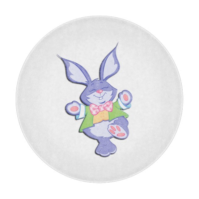 Planche À Découper Lapin de Pâques violet dansant (Devant)