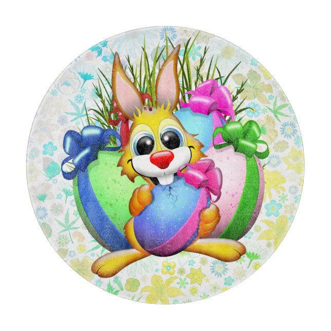 Planche À Découper Lapin drôle mordant un œuf de Pâques (Devant)
