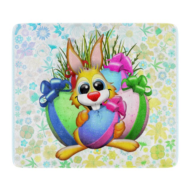 Planche À Découper Lapin drôle mordant un œuf de Pâques (Devant)