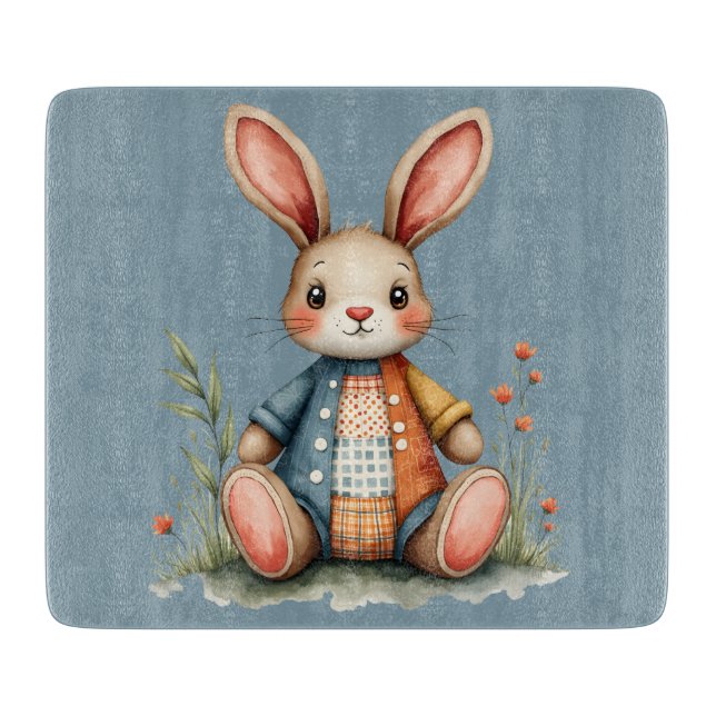Planche À Découper Lapin Patchwork Fantaisiste Cottagecore Boisée (Devant)