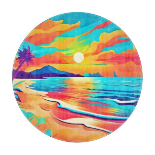 Planche À Découper L'art du coucher de soleil sur la plage animé