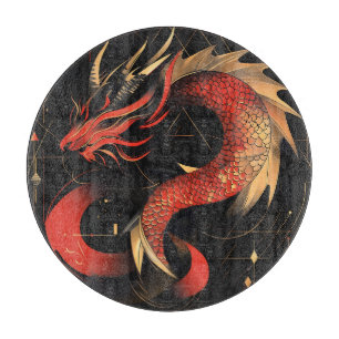 Planche À Découper L'art majestueux du Dragon chinois rouge et or