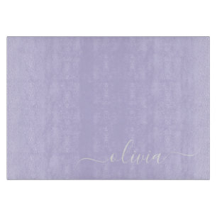 Planche À Découper Lavande Purple Script Moderne Fille Monogramme Nom