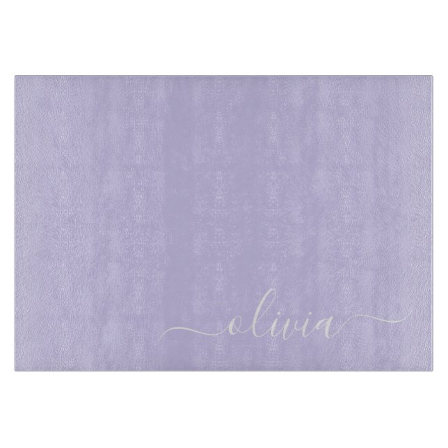 Planche À Découper Lavande Purple Script Moderne Fille Monogramme Nom (Devant)