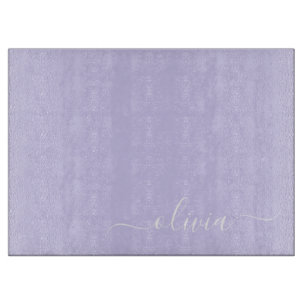 Planche À Découper Lavande Purple Script Moderne Fille Monogramme Nom