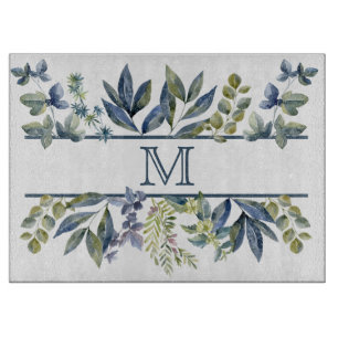 Planche À Découper Le bleu d'indigo part du monogramme de frontière