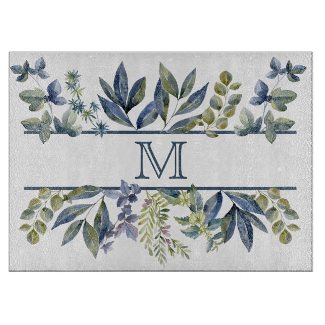 Planche À Découper Le bleu d'indigo part du monogramme de frontière (Devant)