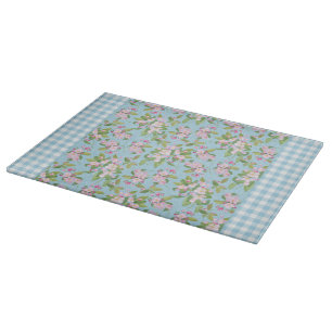 Planche À Découper Le guingan blanc bleu, Apple rose fleurissent sur