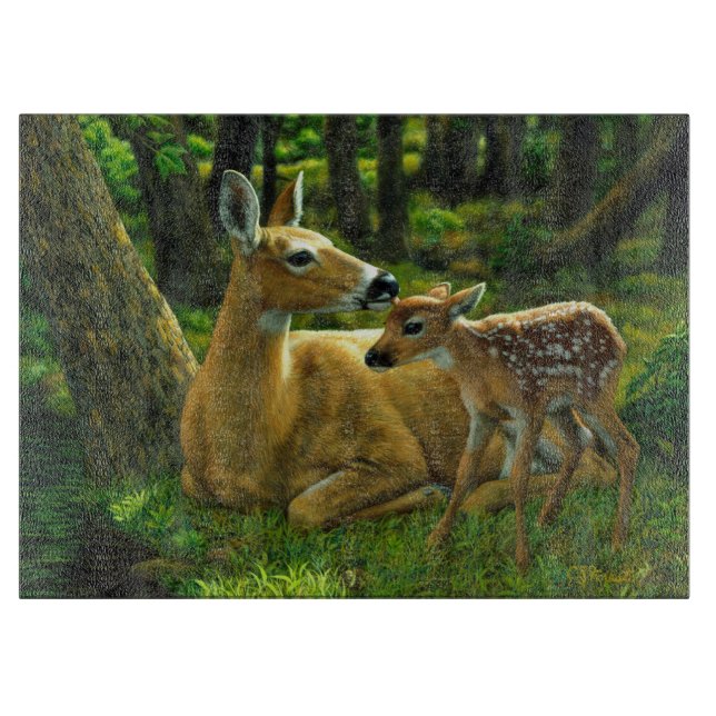 Planche À Découper Le printemps blanc Fawn et la mère Deer (Devant)