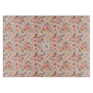Planche À Découper Lemon  Floral pink Peony rustic Pattern monogram