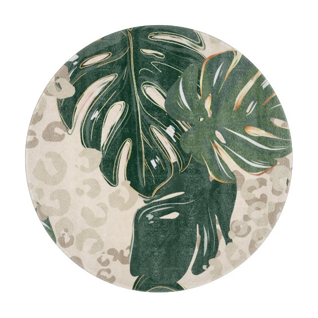 Planche À Découper Leopard Monstera : Jungle Imprimer Vintage. (Devant)