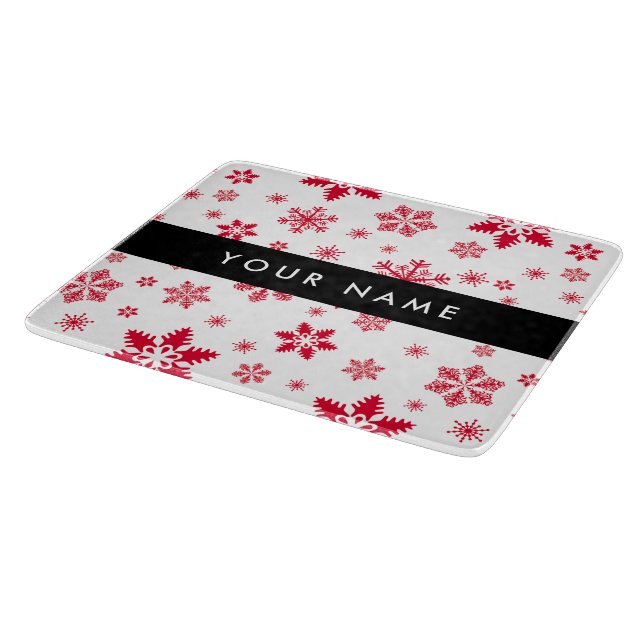Planche À Découper Les flocons rouges, Votre nom, Personnalisez (Coin)