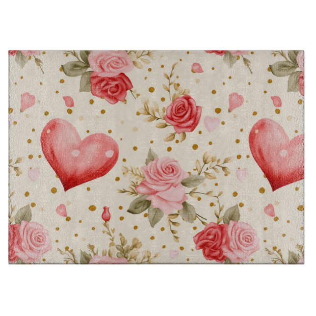 Planche À Découper Les roses et les coeurs roses et rouges de Valenti (Devant)