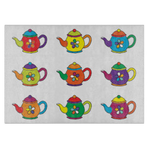 PLANCHE À DÉCOUPER LES TEAPOTS COLORÉS