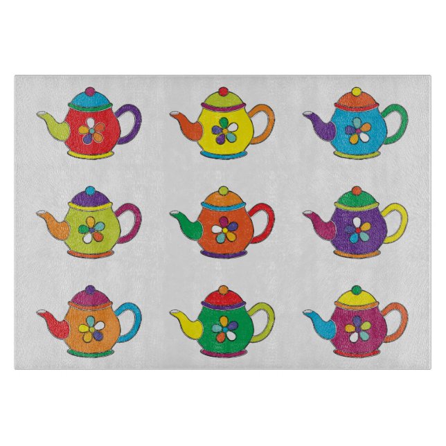 PLANCHE À DÉCOUPER LES TEAPOTS COLORÉS (Devant)