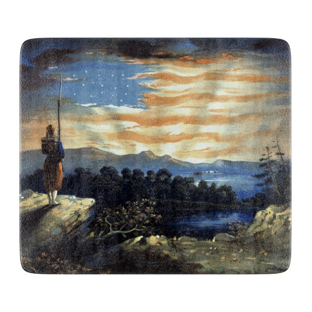 Planche À Découper Lever du soleil céleste du drapeau américain dans  (Devant)