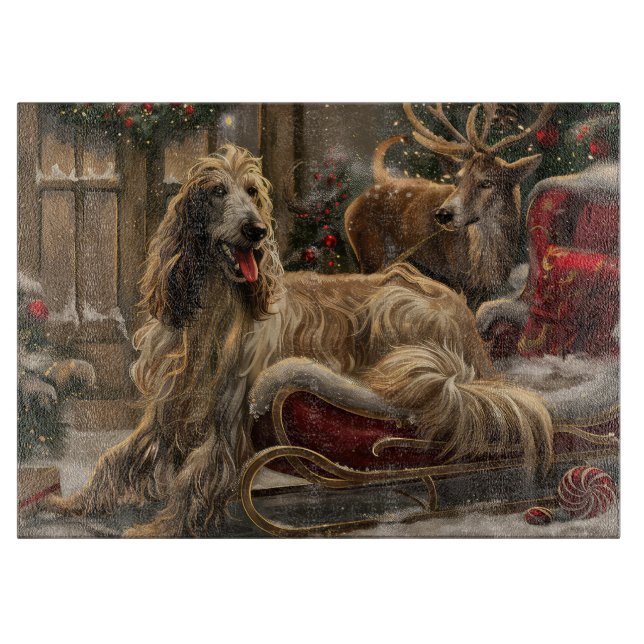 Planche À Découper Lévrier Afghan Noël Festif (Devant)
