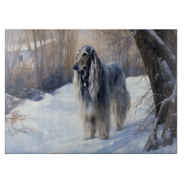 Planche À Découper Lévrier Afghan Noël Qu'il neige (Devant)