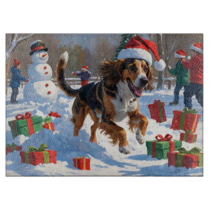 Planche À Découper Lévrier Afghan Scène de neige festive de Noël
