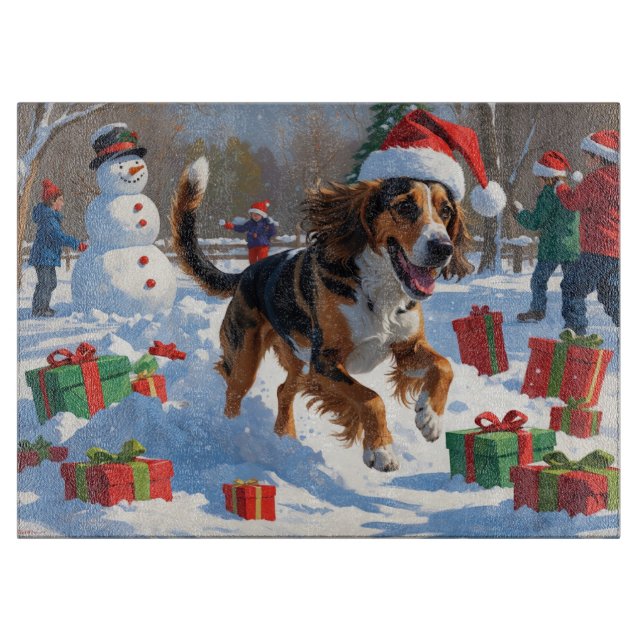 Planche À Découper Lévrier Afghan Scène de neige festive de Noël (Devant)