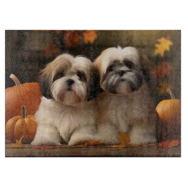 Planche À Découper Lhasa Apso Chiot Automne Citrouille de plaisir (Devant)