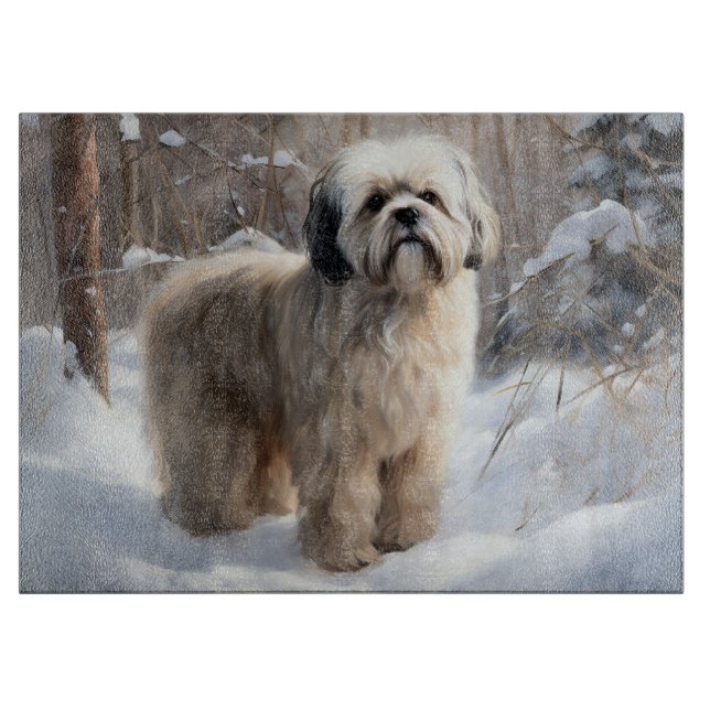 Planche À Découper Lhassa Apso Laisse Neige Noël (Devant)