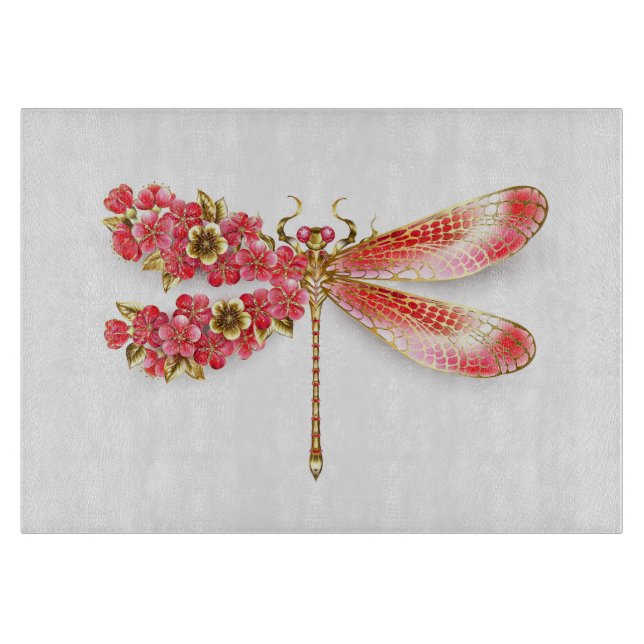 Planche À Découper libellule de fleurs avec sakura de bijoux (Devant)