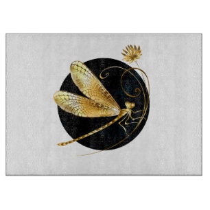 Planche À Découper libellule d'or en cercle noir