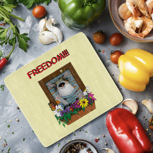 Planche À Découper Liberté Évasion Drôle Chat Floral Jaune Fenêtre