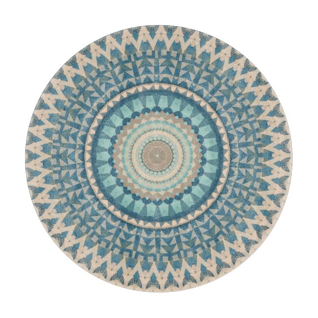 Planche À Découper Light Teal Blue Beige Mandala  (Devant)