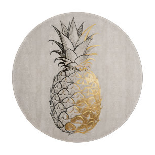 Planche À Découper Ligne artistique ananas doré