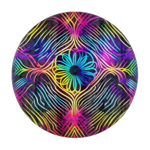 Planche À Découper Lignes de néon psychédélique avec art floral