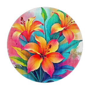 Planche À Découper Lilies Tropicales Vibrantes : Âme de l'Été
