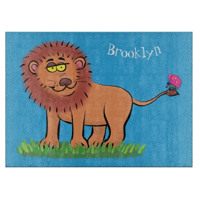 Planche À Découper Lion joyeux avec dessin animé de papillon (Devant)