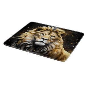 Planche À Découper Lion Mâle Majestic D'Or Et De Gris,