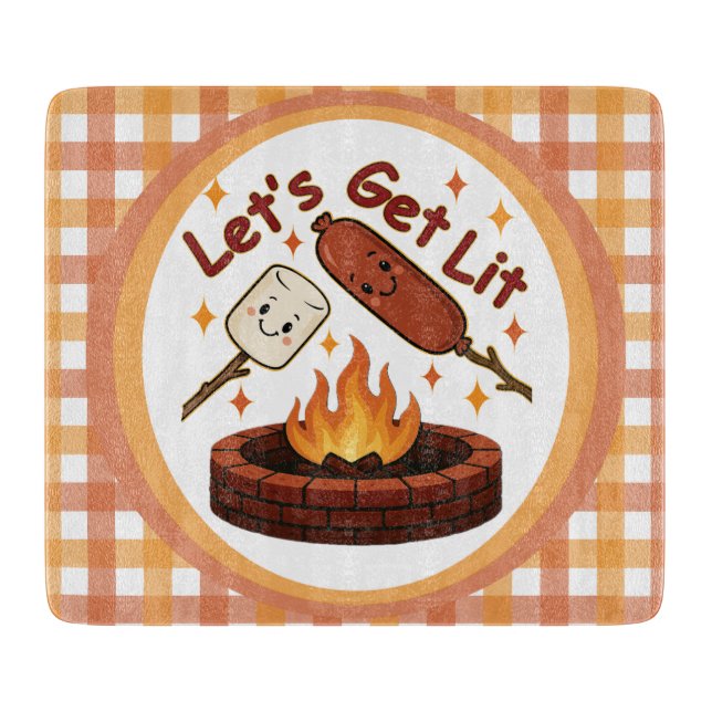 Planche À Découper Lit Firepit - mignon Marshmallow & Hot Dog (Devant)
