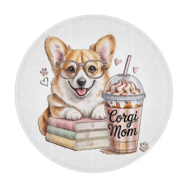 Planche À Découper Livres de Corgis et café glacé pour chien (Devant)