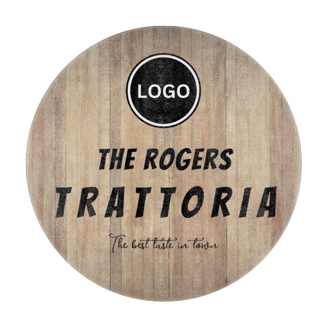 Planche À Découper Logo de l'entreprise en bois rustique Trattoria (Devant)