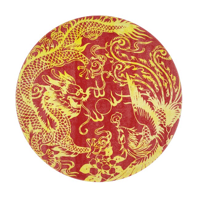 Planche À Découper Logo de mariage chinois dragon phénix (Devant)