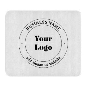 Planche À Découper Logo d'entreprise et texte promotionnel   Blanc