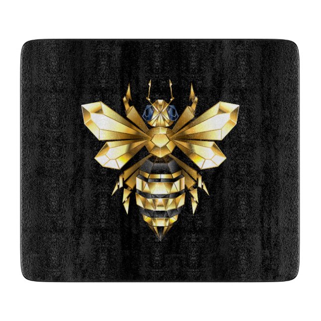 Planche À Découper Logo Faux Gold Foil Bee Polygonal sur Noir (Devant)