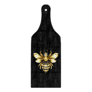 Planche À Découper Logo Faux Gold Foil Bee Polygonal sur Noir