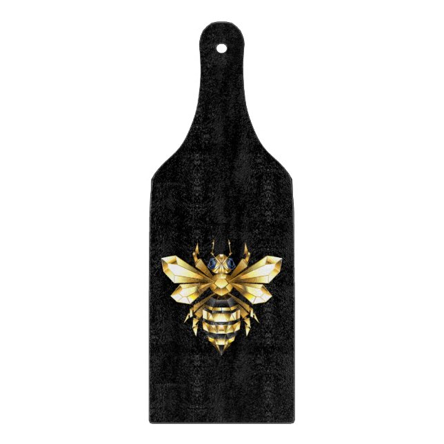 Planche À Découper Logo Faux Gold Foil Bee Polygonal sur Noir (Devant)