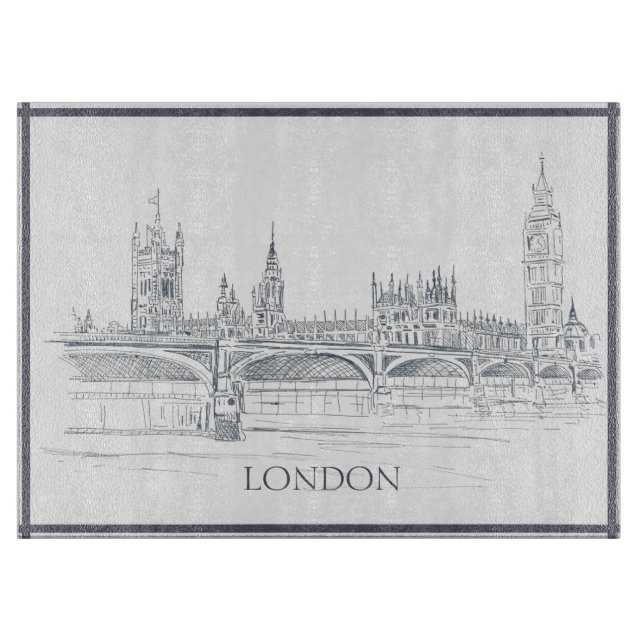 Planche À Découper London Bridge Big Ben et Iconic Skyline Drawing (Devant)