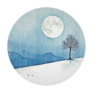 Planche À Découper Lone Tree : Sérénité de la Pleine Lune Silencieuse