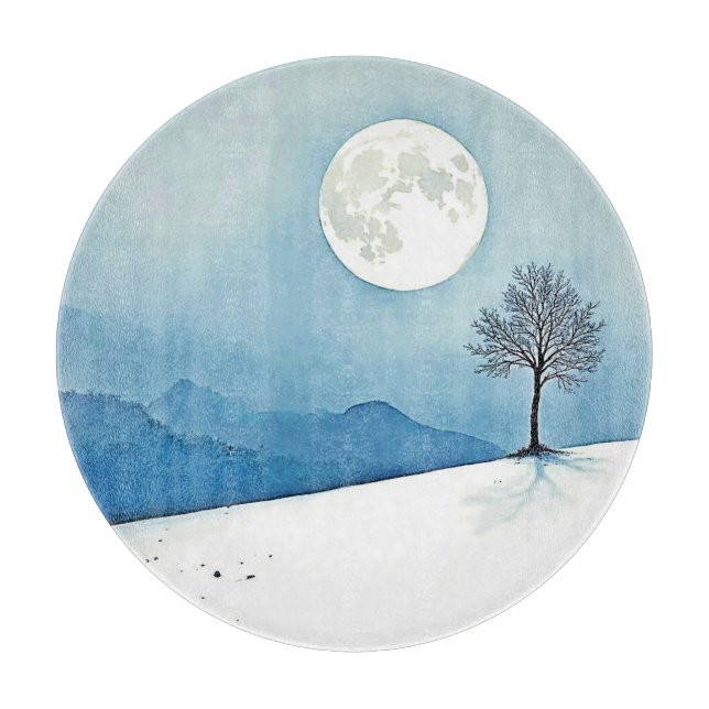 Planche À Découper Lone Tree : Sérénité de la Pleine Lune Silencieuse (Devant)