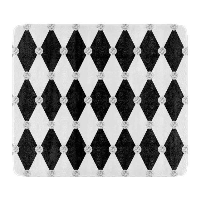 Planche À Découper Losange forme diamant noir blanc Harlequin (Devant)